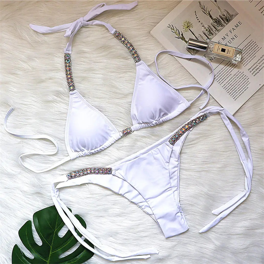 New Jewelled Rhinestone Bling Diamond Bikini Women Swimwear Female Swimsuit Two-Pieces Bikini Set Bather Bathing Suit Swim V2268