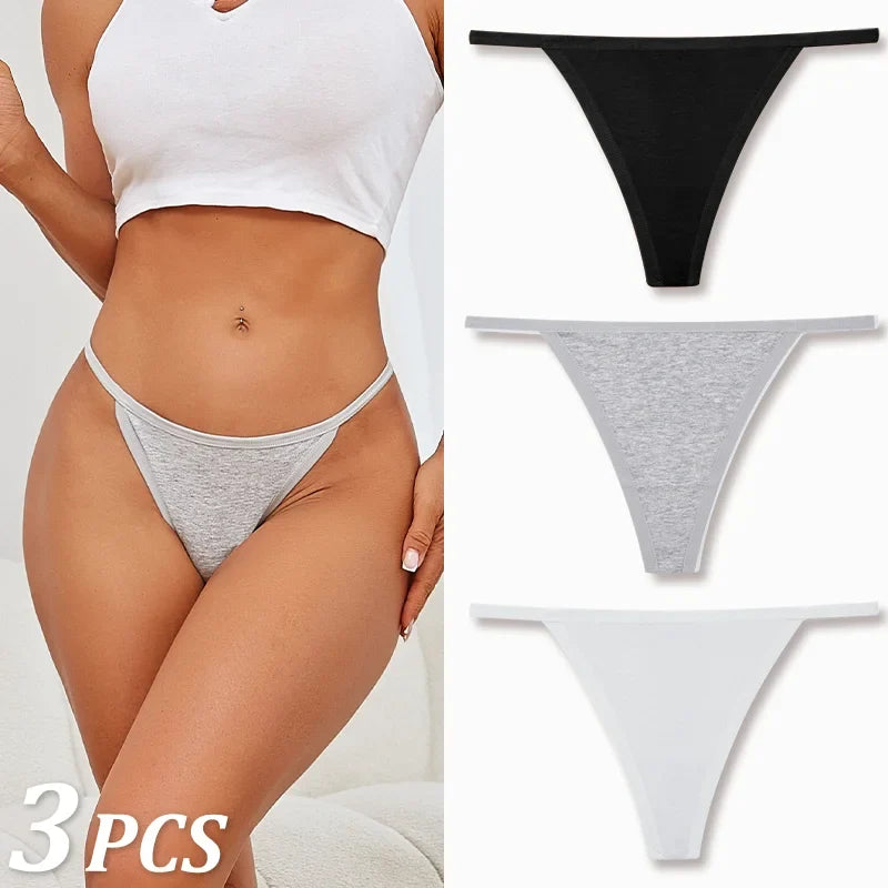 3PCS Seamless Cotton Thong Women Thin Strap Low Waist High Flexibility Panties Sexy Underwear Ladies Briefs T-back Soft Women