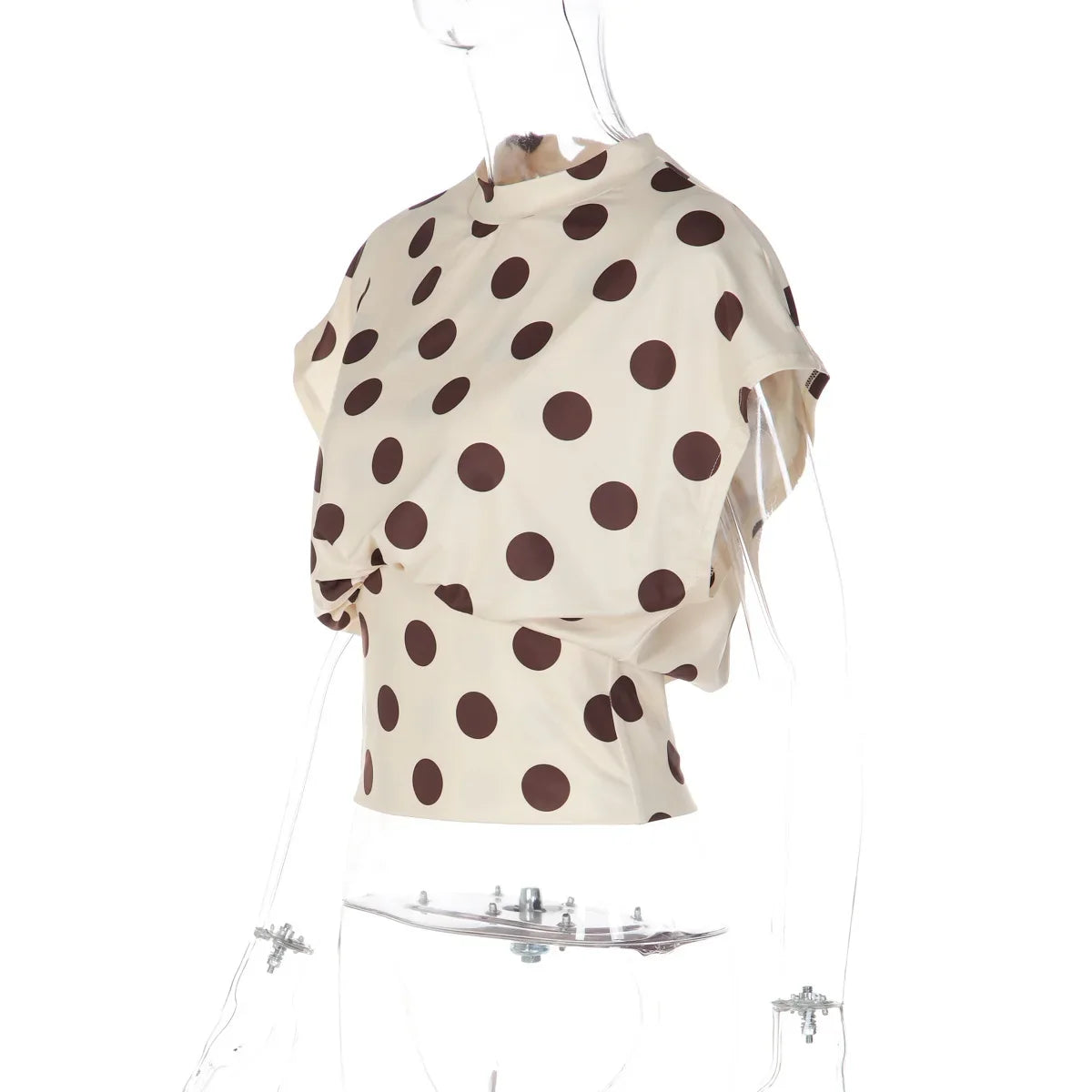 FDYOUI Women's O-neck Polka Dot T-shirt 2026 Summer O-neck Drop-sleeve Tunics Tops Fashion Loose Corset Tee Shirts Female Top
