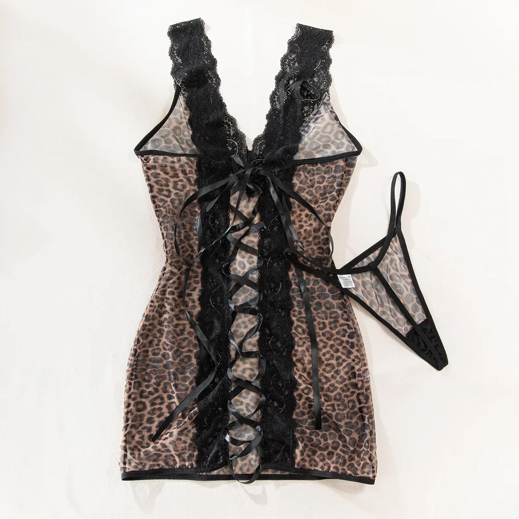 Toucheart 2PCS Lace See-through Hollow Out Sexy Interesting Thin Model Pajamas Panty Slim High Waisted Women Sexy Pajamas Set