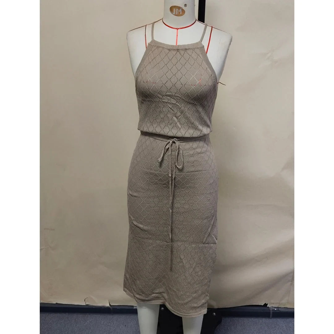 Halter Backless High Leg Cut Crochet Knitted Tunic Beach Cover Up Cover-ups Beach Dress Beach Wear Beachwear Female Women V5753