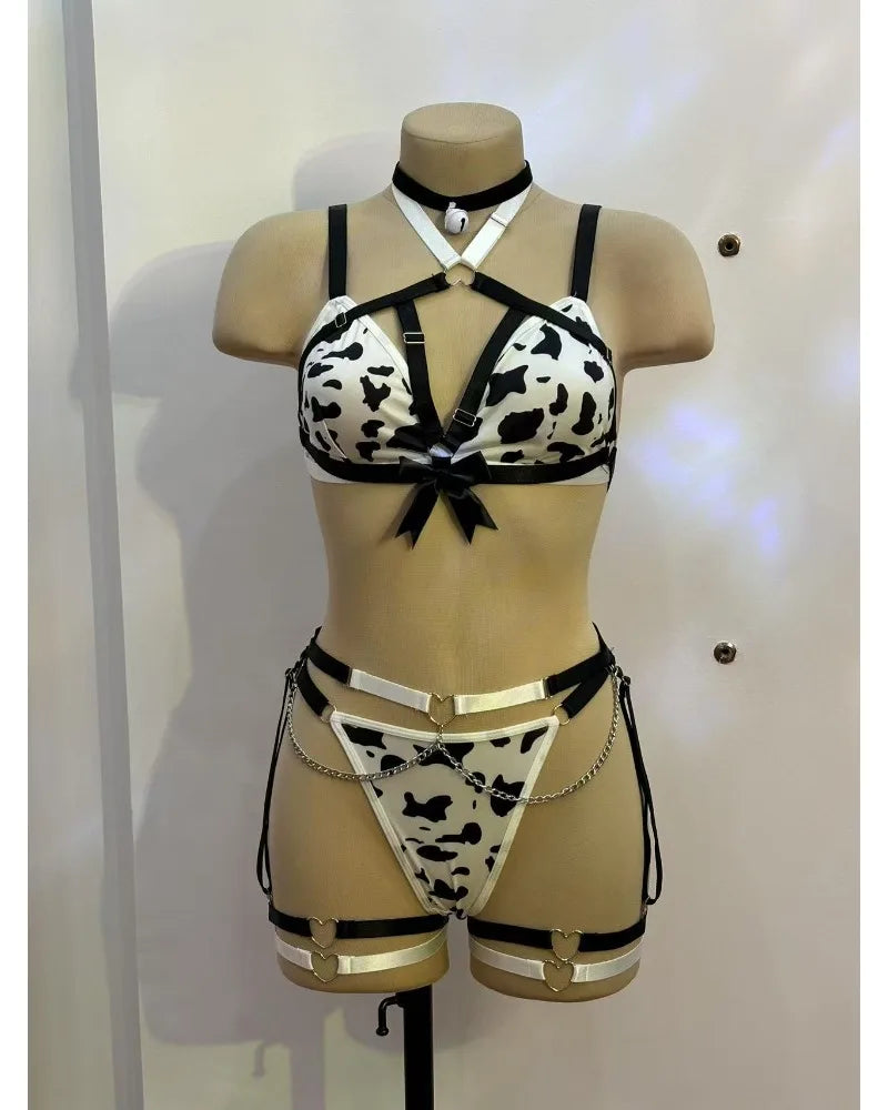 Toucheart Sexy Lingerie Suit Spotted Sexy Neck Halter Pure Sensual Uniform Lingerie Split Set Women's Sexy Halter Underwear Suit
