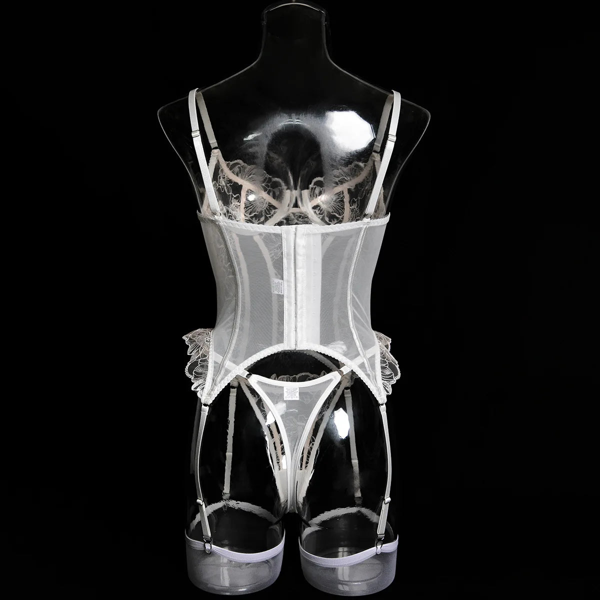 Embroidered flower underwear, sexy three-point mesh fishbone body shaping sexy suit with stockings