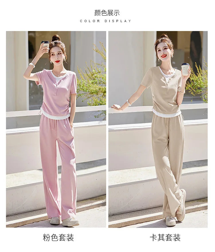 Knitted two-piece casual suit is loose and comfortable