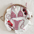 S - XL Striped Halter Bikini Women Swimwear Female Swimsuit High Cut Leg Bather Bathing Suit Swim Two-pieces Bikini set K8043