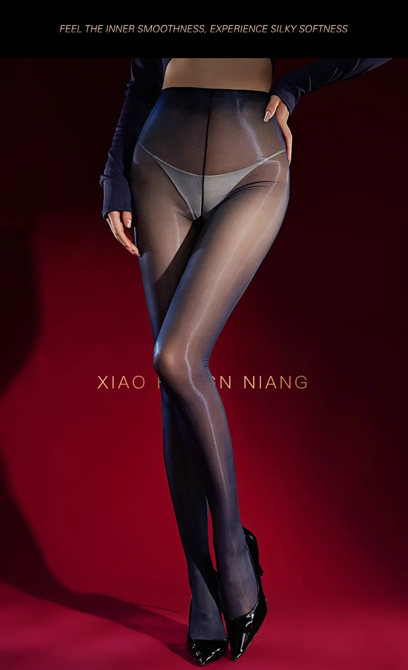 Dual-Color Aurora Tights With Glossy Deep Crotch Sexy Ultra-Thin Pantyhose Smmoth Black Pure Desire Charming Pantyhose BUZN