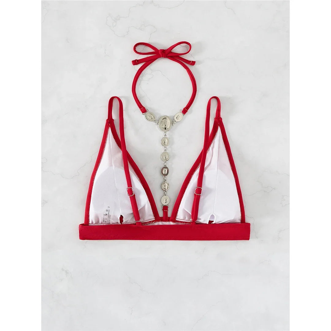 Diamond Extreme Mini Micro Thong Bikini Women Swimwear Female Swimsuit Two-Pieces Bikini Set Bather Bathing Suit Swim Lady V4329