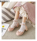 Girls Women 2026 Lolita Square Heeled Leather Single Shoes White Bow Lolita Mary Janes Summer Buckle Strap Sandals Dress Shoes