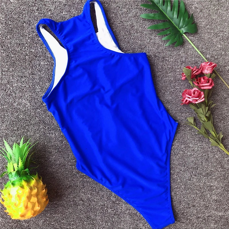 Splicing Fishnet Mesh Zipper Female Swimwear One Piece Swimsuit Women Monokini High Leg Cut Bather Bathing Suit Swim Beach Wear