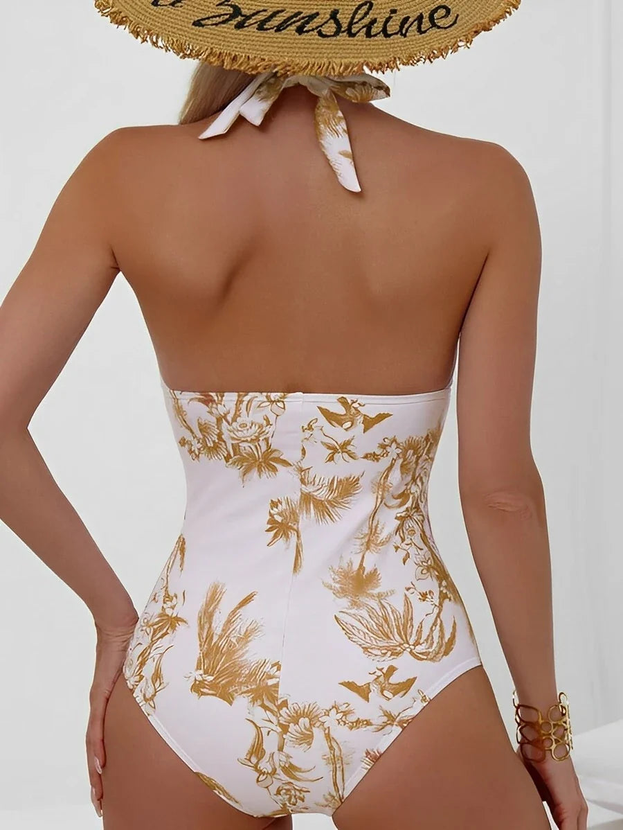 2026 Ruched Halter Swimsuit One Piece Swimwear Women Sexy Bathers Bathing Swimming Swim Suit Female Beachwear