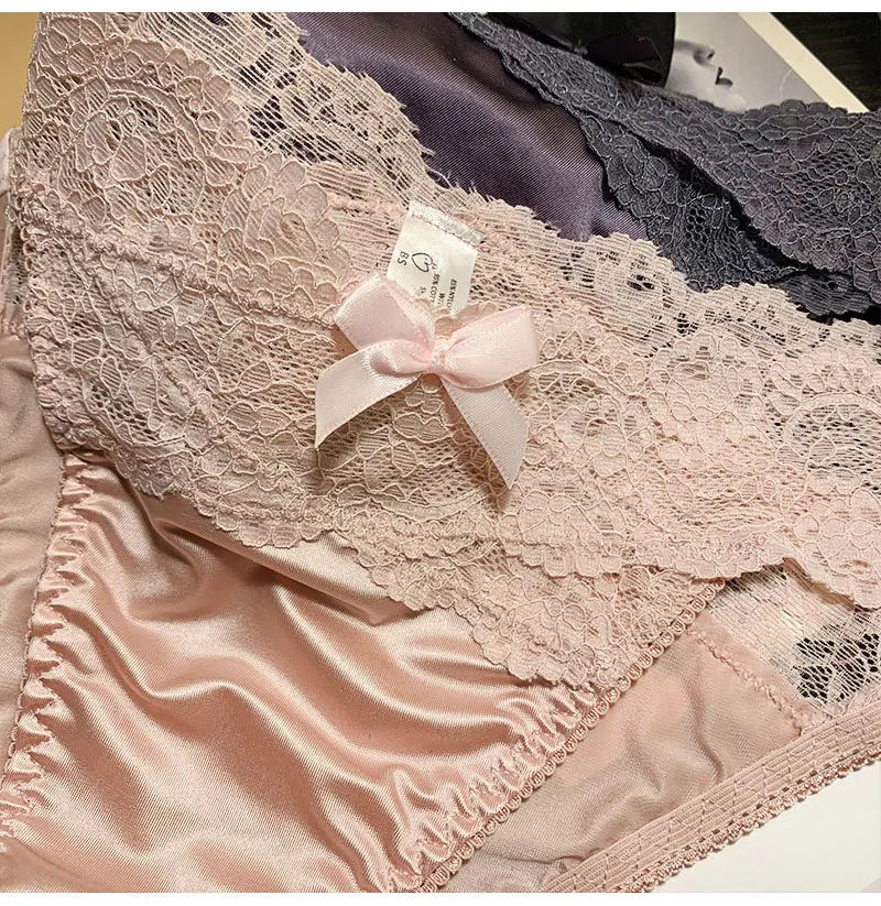 Women's Briefs Satin Lace Sexy Women's Underwear Low Waist Transparent Hollow Out Panties Breathable Soft Seamless Lingerie
