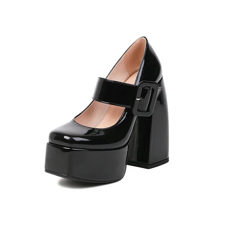 Spring and Autumn New Styles Fashion Round Head High-heeled Women's Shoes Shallow Mouth Buckle Square Heel Mary Jane Women Shoes