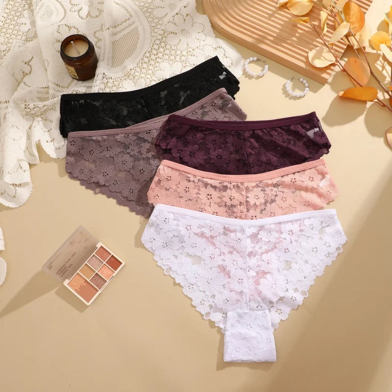 3Pcs Lace Sexy Transparent Panty Women's Panties Sexy Breathable Pink-Brown Series Underwear Female Low Waist Soild Lingerie