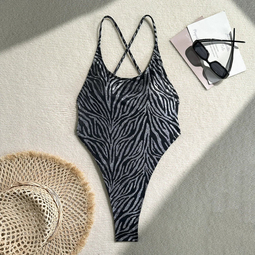 Printed Extreme Mini Micro Thong Women Swimwear One Piece Swimsuit Female Cross Back High Cut Monokini Bather Bathing Suit Swim