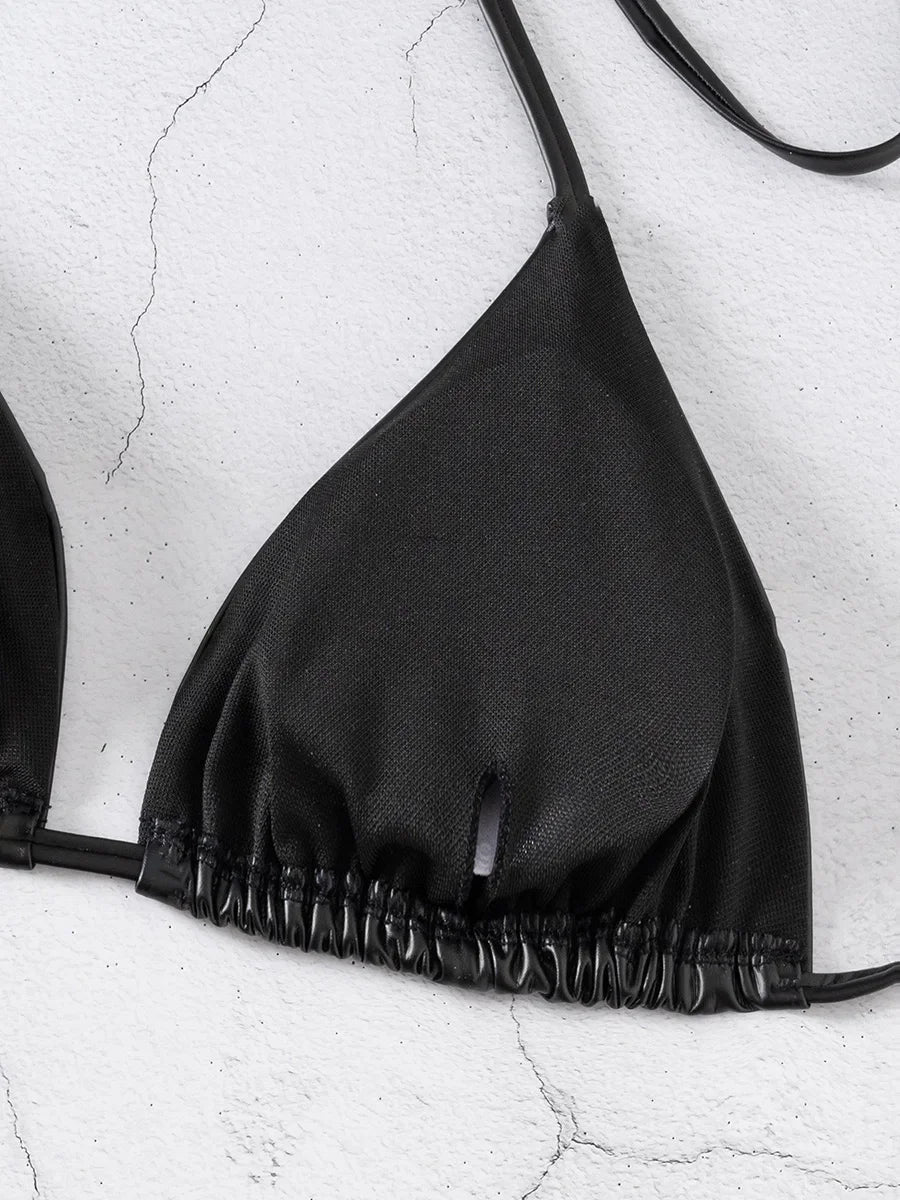 PU Faux Leather Mini Micro String Bikini Women Swimsuit Female Swimwear Two-pieces Bikini Set Thong Bathing Suit Swim Beachwear