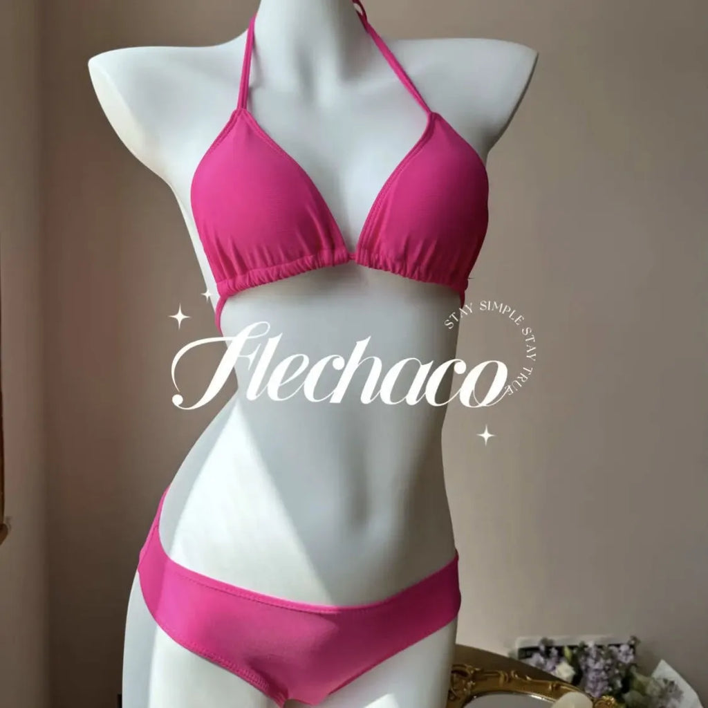 Sweet Pure Desire Bikini Set for Women - 4-Piece Hot Pink High Waisted Swimsuit for Summer Beach Holiday