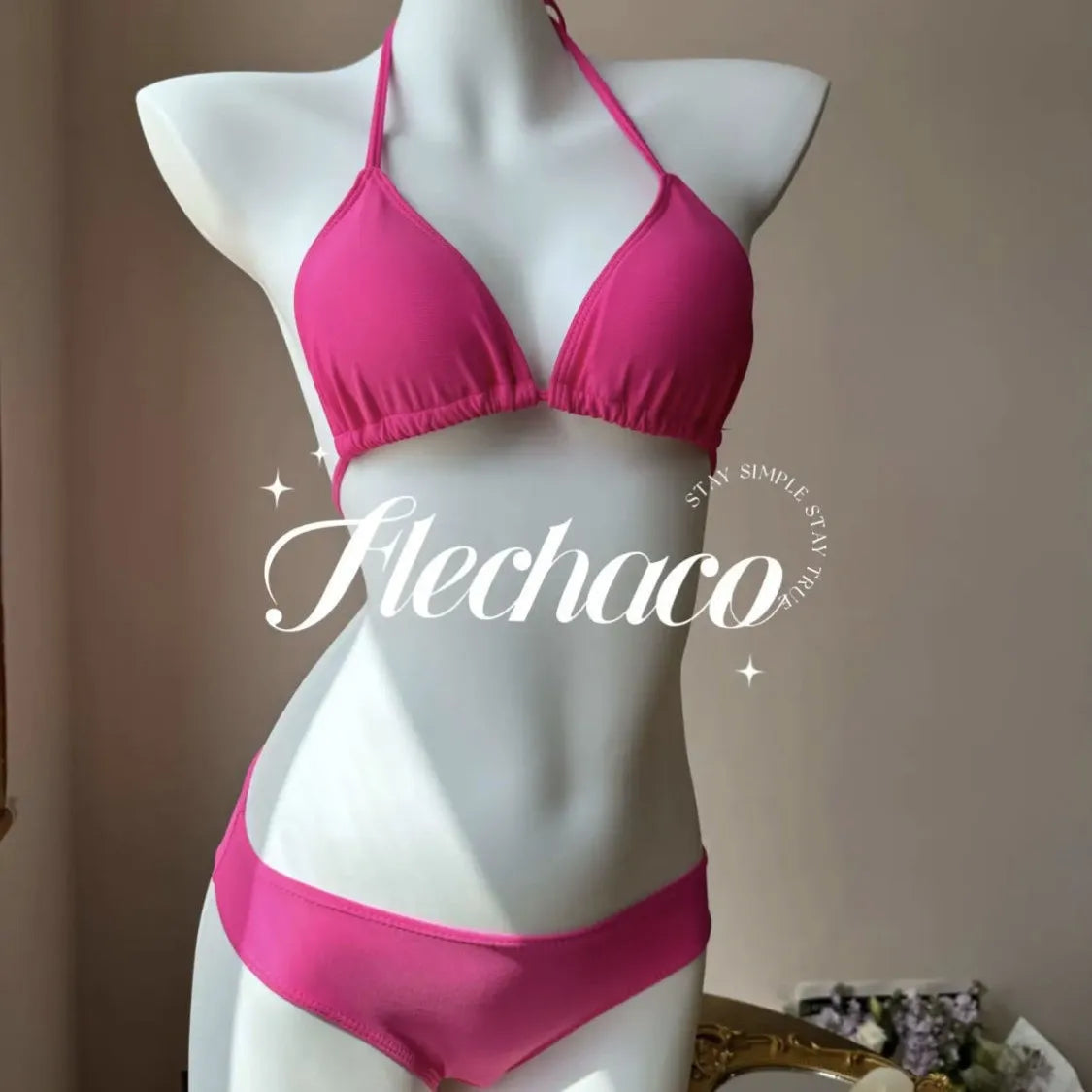 Sweet Pure Desire Bikini Set for Women - 4-Piece Hot Pink High Waisted Swimsuit for Summer Beach Holiday