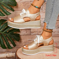Plus Size Lace Up Chunky Platform Sandals Women 2026 Summer Peep Toe Wedges Sandals Woman Rivets Thick Bottom Gold Sandalias