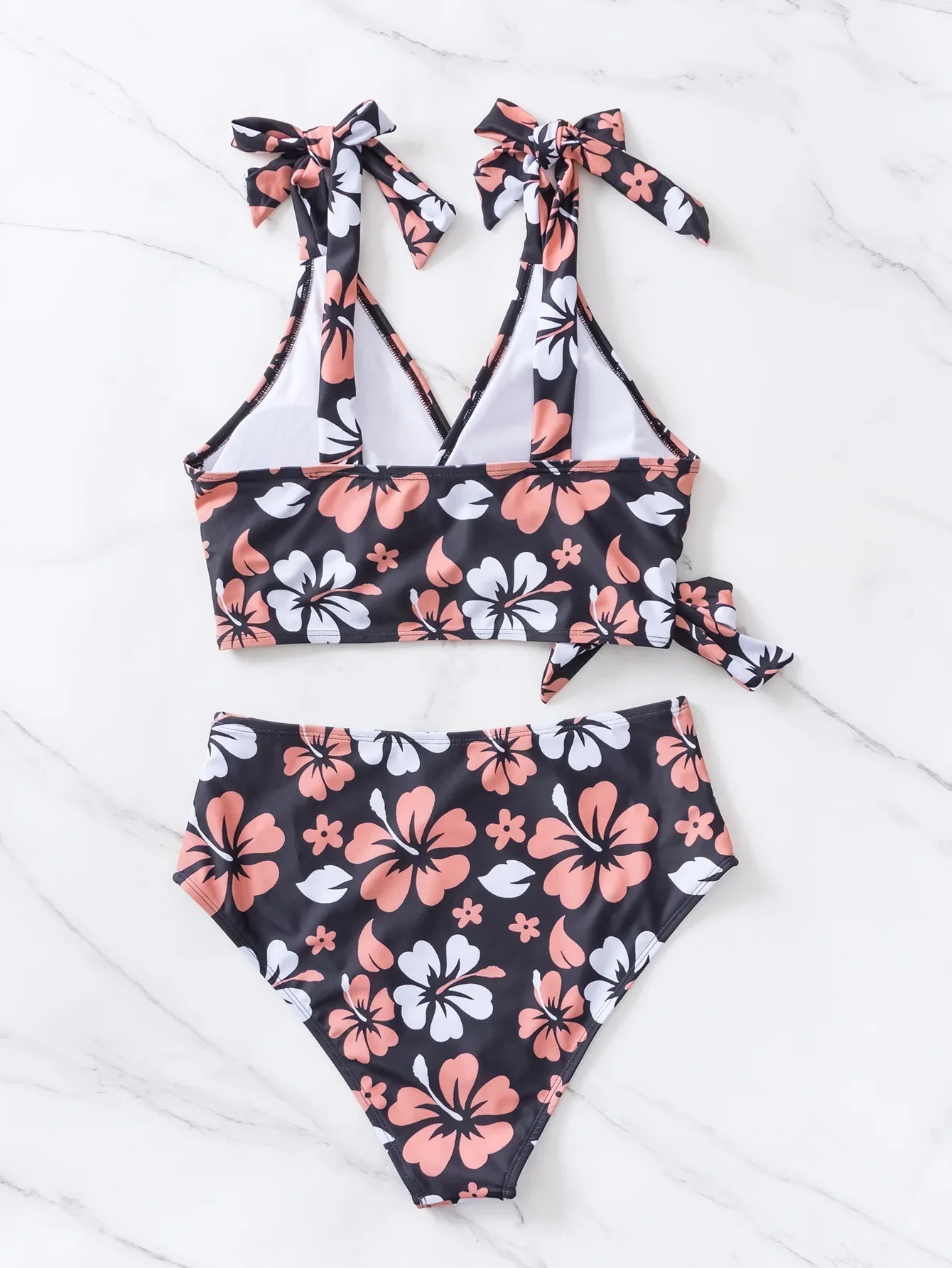 Sexy Black Floral Print Bikini Set 2026 Women V Neck Cross Push Up Bra High Waist Swimsuit Beach Bathing Suit Holiday Swimwear