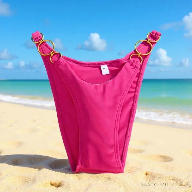 Sexy Low Waist Women Bikini Bottom Side Metal Buckles Hollow Out Swimming Thongs Summer Beach G-String Bathing Swimming Trucks