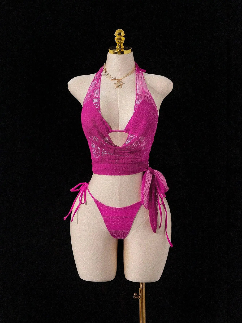 DEKA Sexy Neck Bikini Set Mesh Cover Ups  Women Pink Swimsuit Female Swimwear Shirt Dress Bathing Suit Beachwear Summer