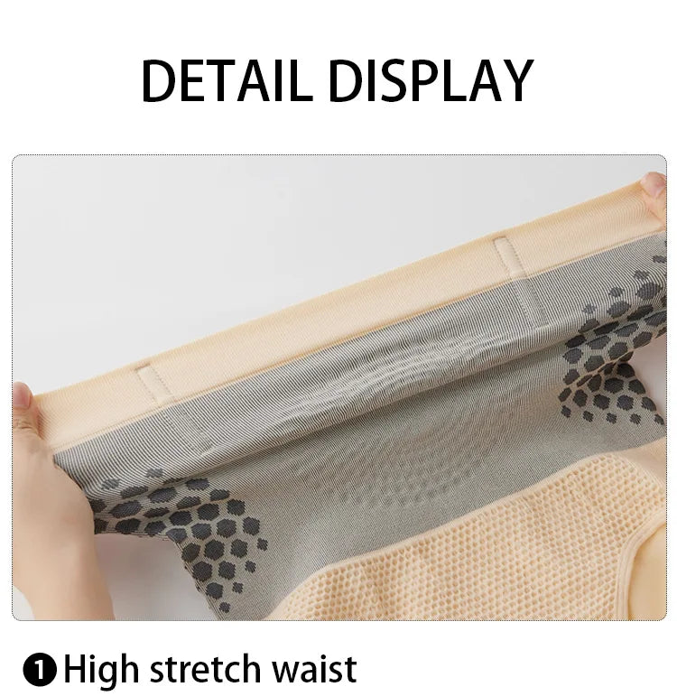 Flarixa Seamless Women's High Waist Abdomen Control Panties Magnetic Therapy Warm Uterus Underwear Body Shaping Briefs