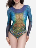 2026 New Mesh Retro Long Sleeve One Piece Swimsuit High Cut Sexy Bathing Suit Solid Color Women's Swimwear Beach Surfing Suit