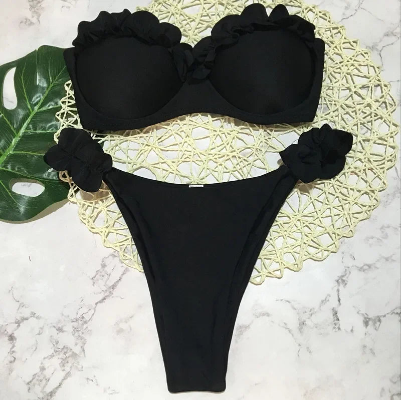 Sexy Ruffled Frilled Bra Cup Bikini 2026 Women Bandeau Swimsuit Female Swimwear Two Pieces Bikini Set Push Up Bathing Suit Swim