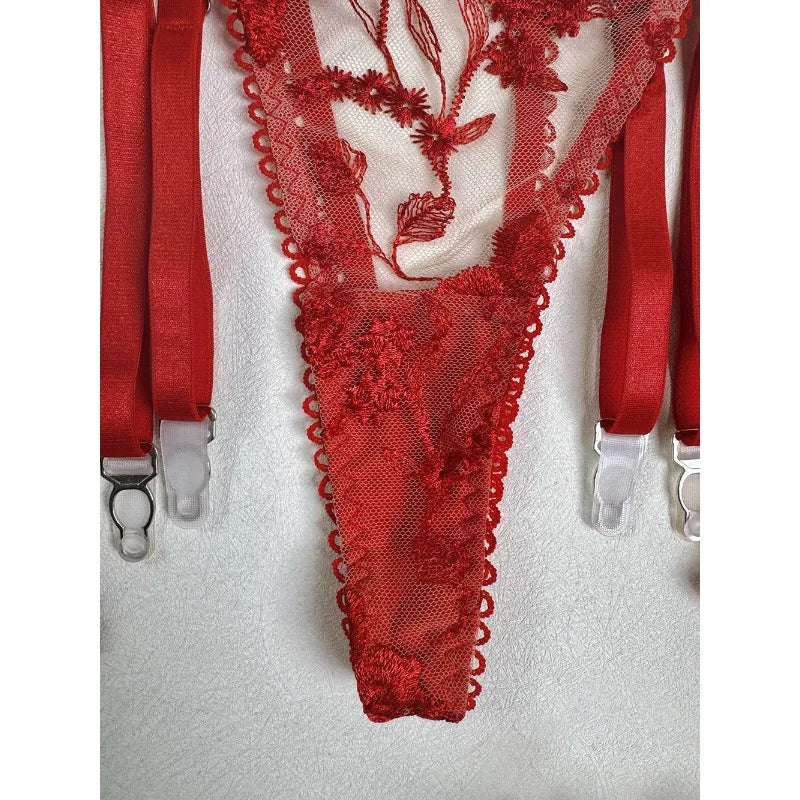 Toucheart Christmas Erotic Lingerie Seductive Embroidery Mesh Women See-through Body Shaping Sexy Pure Desire Hot Underwear Set
