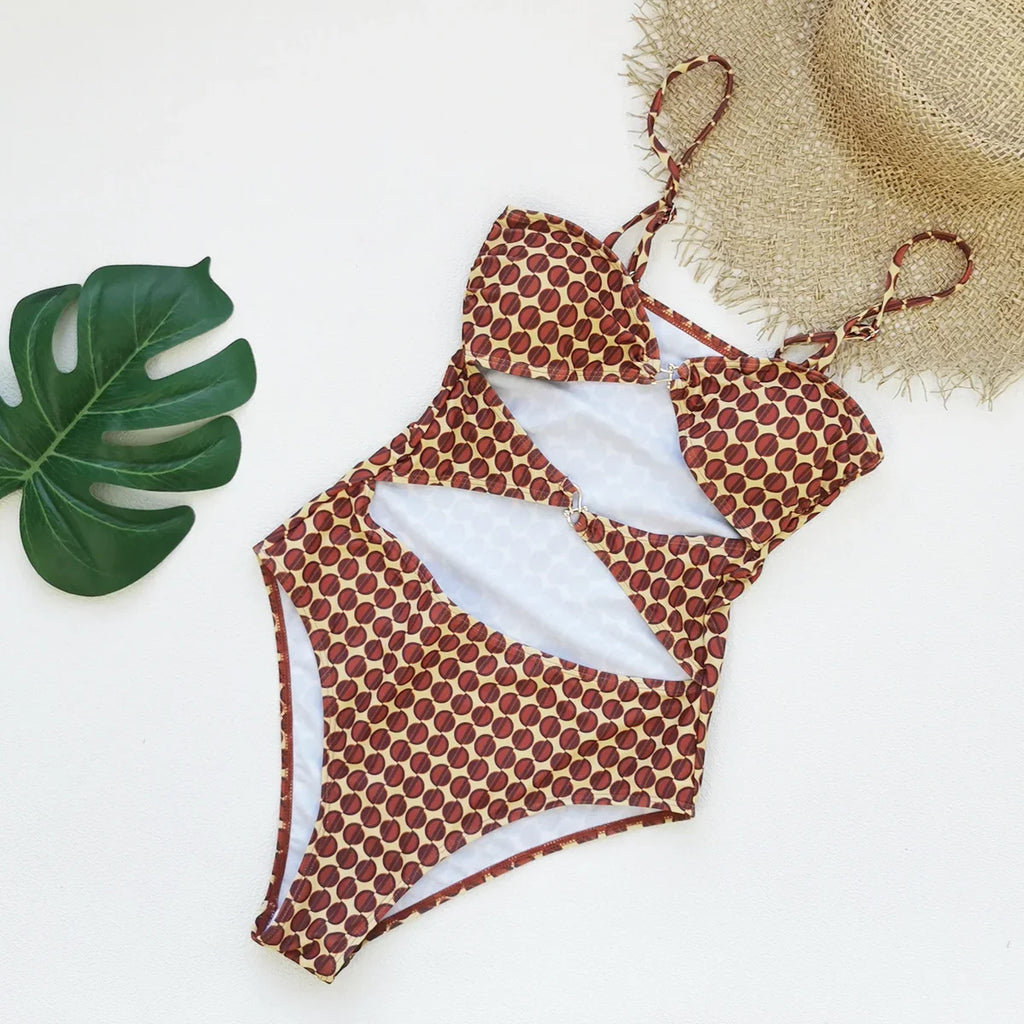 Bandeau Cut-out Swimsuit Women One Piece Swimwear With Headscarf Luxury Lady Bathing Suit Fashion Mujer Beachwear Female Outfit