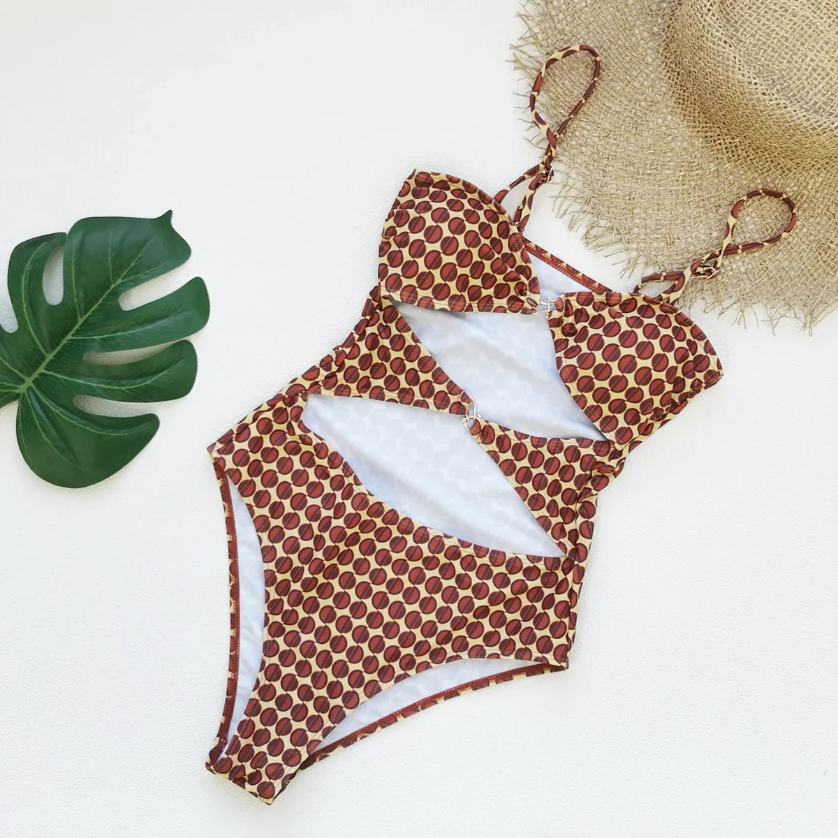 Bandeau Cut-out Swimsuit Women One Piece Swimwear With Headscarf Luxury Lady Bathing Suit Fashion Mujer Beachwear Female Outfit