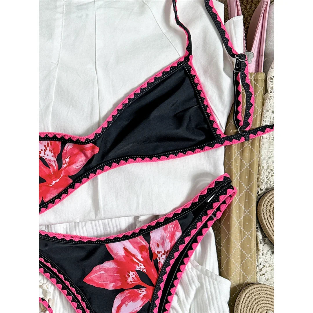 2026 Floral Flower Printed Bikini Women Swimwear Female Swimsuit Two-Pieces Bikini Set Brazilian Bather Bathing Suit Swim V8205