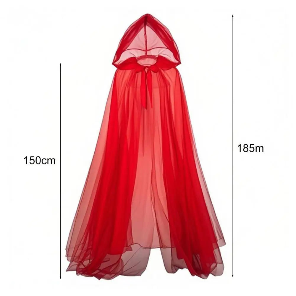 Halloween Ghost Cosplay Costume Cloak Adult Hooded Lace-up Full-Length Sheer Cape with Oversized Hood