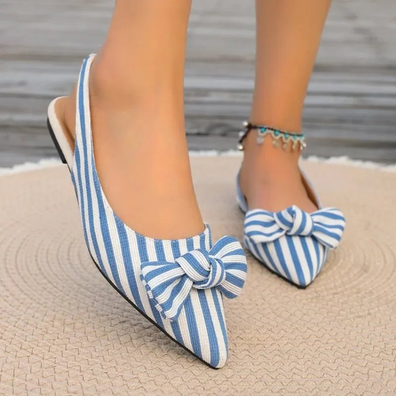 New  Pointed Toe Flat Women Sandals 2026 Fashion Elegant Bow Closed Toe Female Shoes
