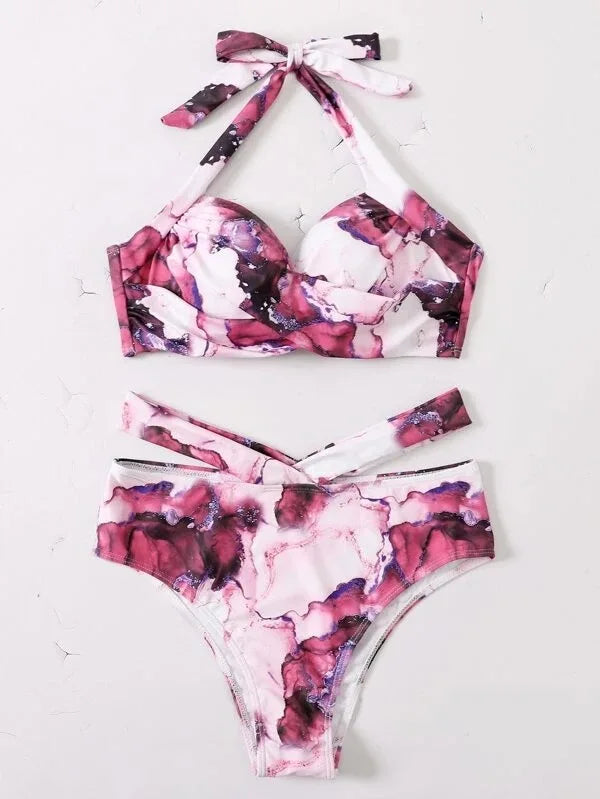 Sexy Push Up Bikinis 2026 Women High Waist Swimsuit Solid Halter Swimwear Female Bathing Suit Swimming Summer Beachwear XXL