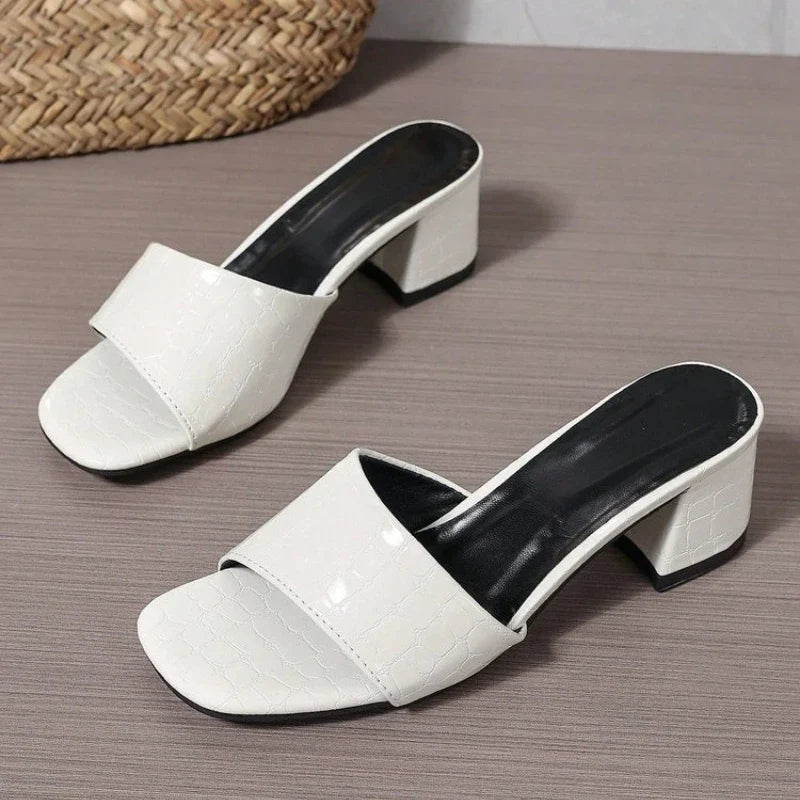 Fashion Women Pumps Slippers Ladies Square Toe Female Slides Summer High Heels Sandals Solid Ladies Shoes 2026