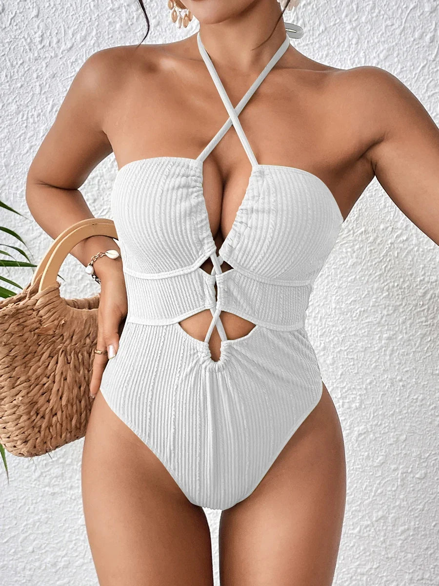 2026 Sexy Halter Swimsuit One Piece Hollow Swimwear Women Bathers Bathing Swimming Swim Suit Female Beachwear