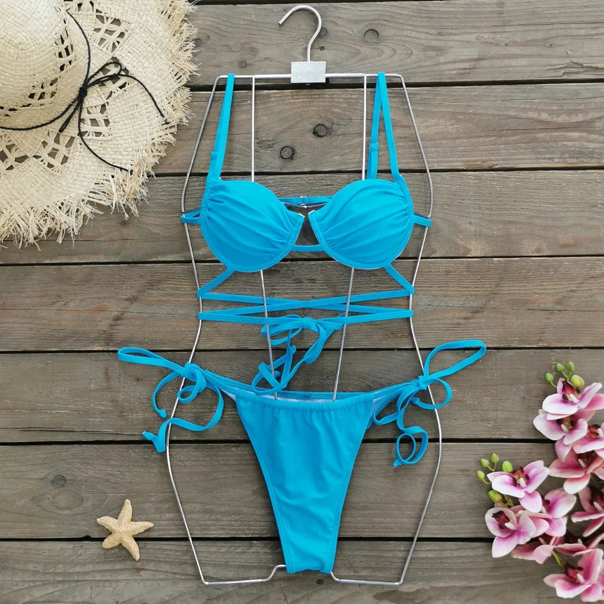 2024 Sexy Pleats Bikinis Set Micro Bikini Women Halter Swimwear High Cut Swimsuit Brazilian Biquini Beachwear Bathing Suit