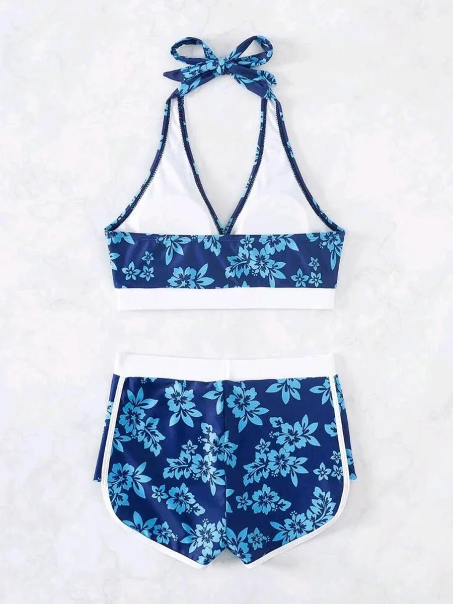2026 Halter Sporty Bikinis Printed Swimsuit Women High Waist Shorts Swimwear Female Bathers Bathing Swimming Swim Suit Beachwear