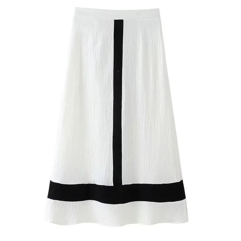 Women's Contrast Color V-Neck Ruffle Top And Skirt Women White Ruffle Trim Crop Top Skirt Casual Summer Outfit Pure Desire 0U19