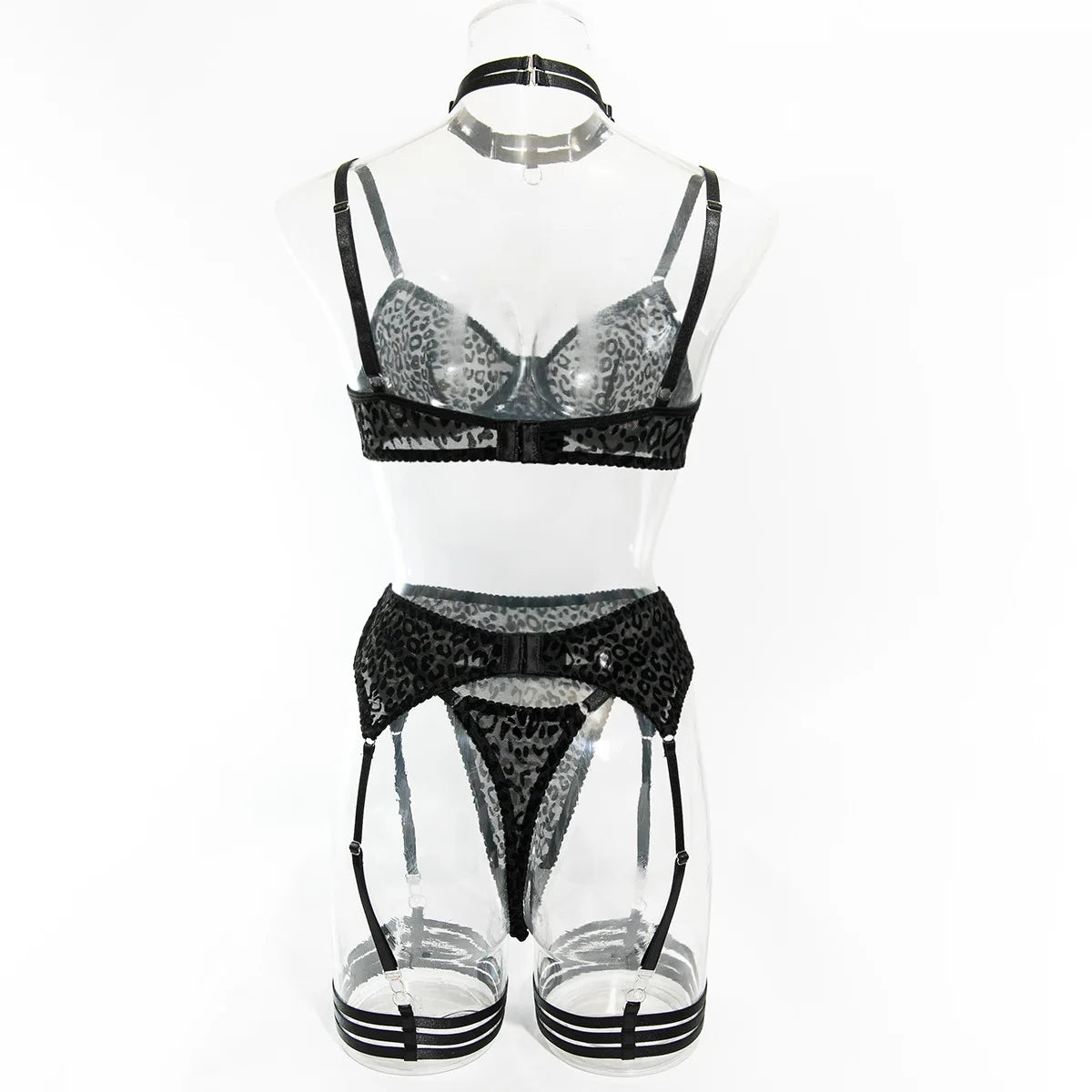 Toucheart 5-Piece Suit Sexy Underwear Suit Flocked Leopard Print Fashionable Hollow Sexy Lingerie Women Perspective Underwear