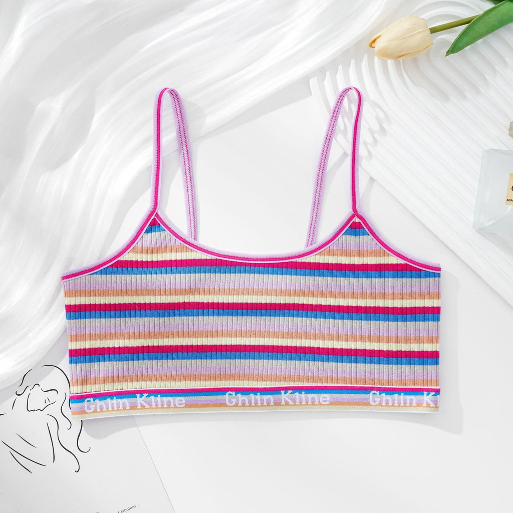 Women Non-wire Bras Female Cotton Bra Tops Striped Crop Top Small Breast Breathable Push Up Bra Comfort Girl Underwear