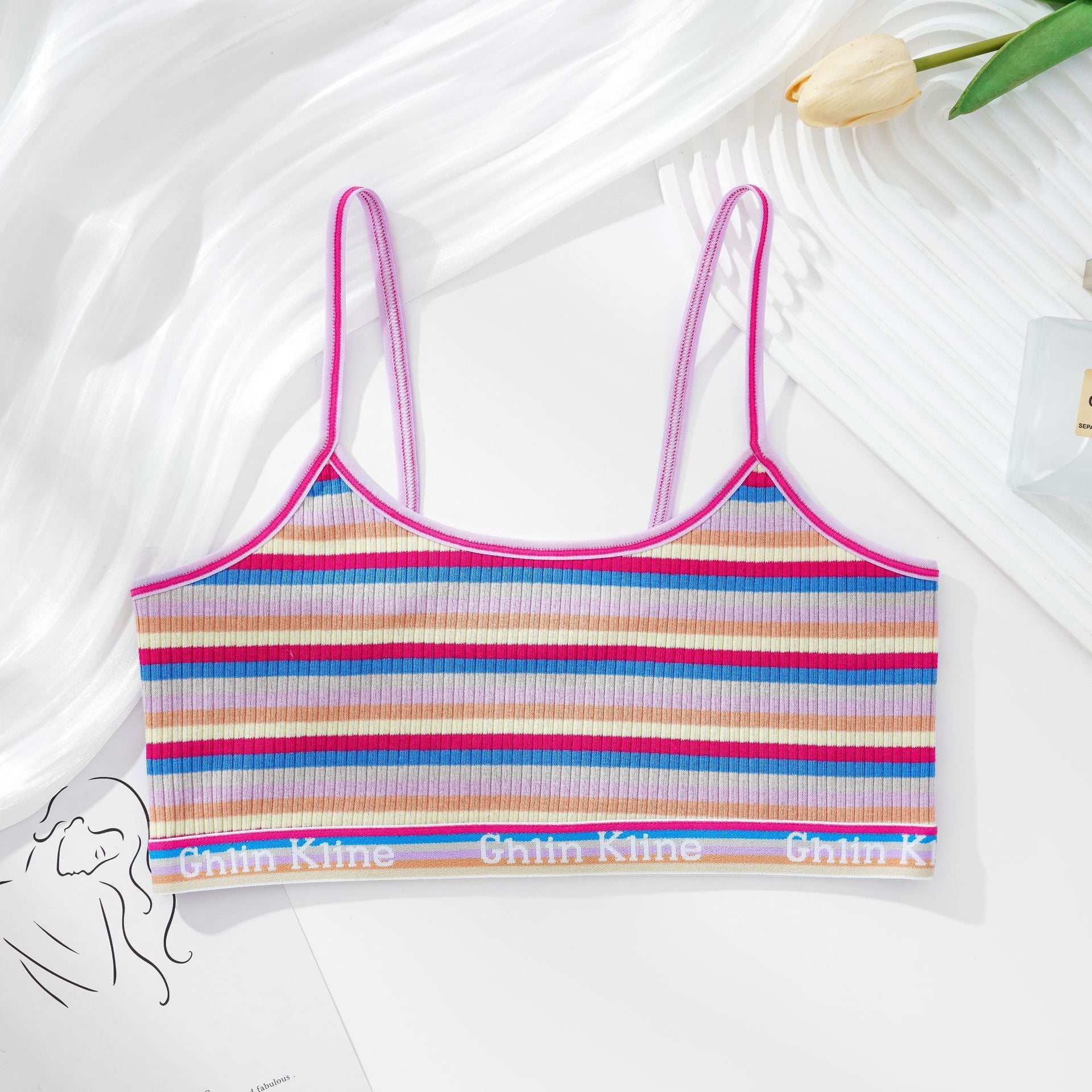 Women Non-wire Bras Female Cotton Bra Tops Striped Crop Top Small Breast Breathable Push Up Bra Comfort Girl Underwear
