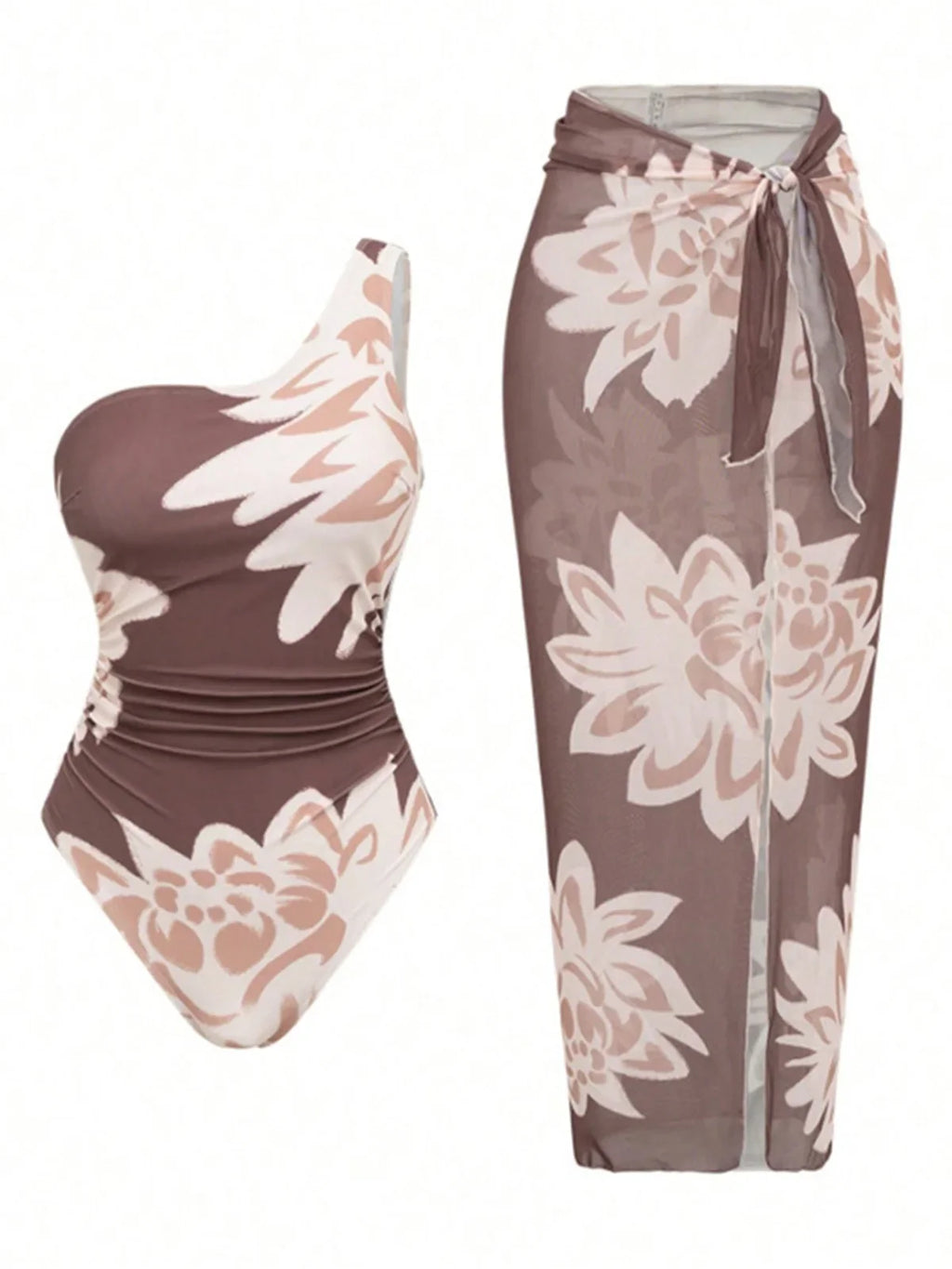 S - XL New With Skirt Printed One Shoulder Women Swimwear One Piece Swimsuit Female High Leg Cut Bather Bathing Suit Swim V8017