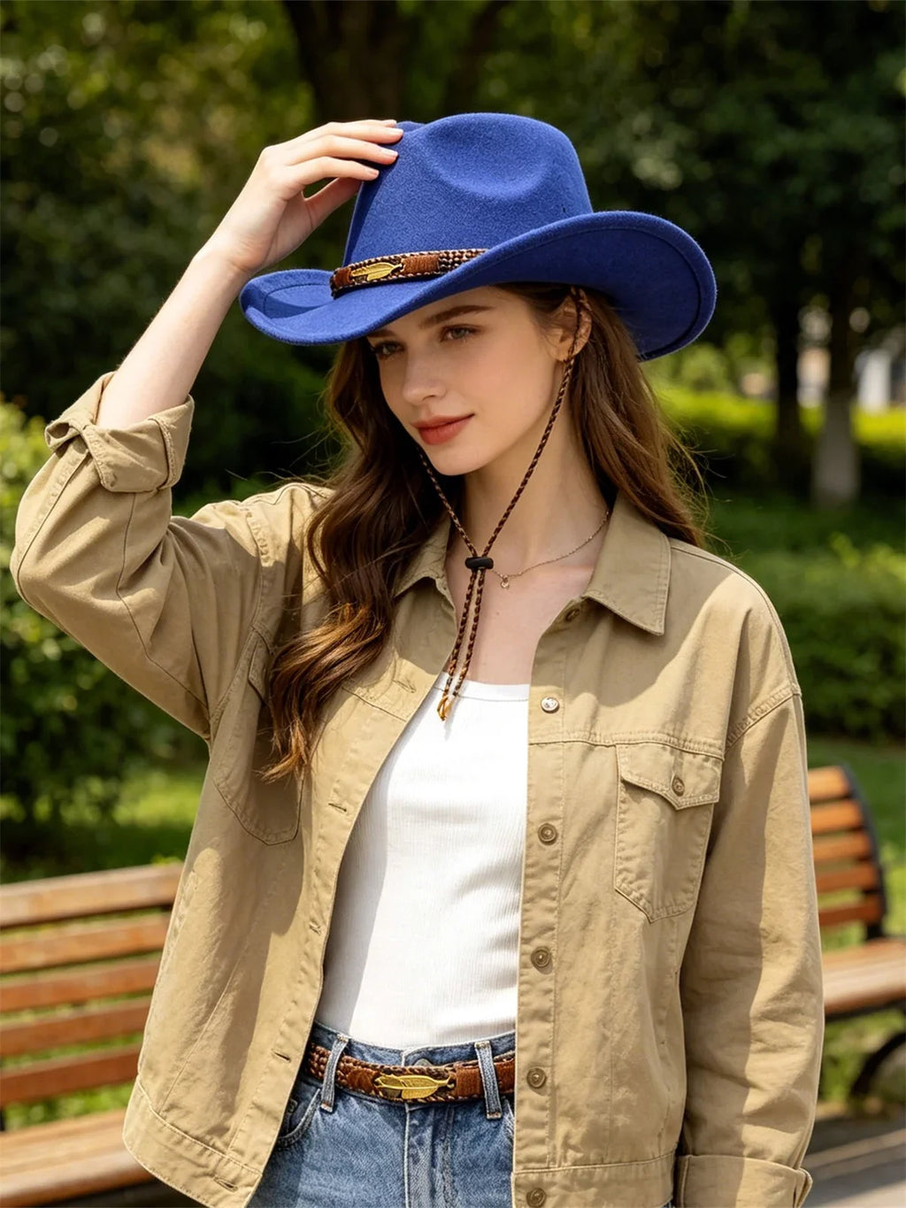 Women Men Wide Brim Floppy Cowboy Hat Western Style Wool Felt Flat Top Cap Classic Vintage Bowler Hat Party