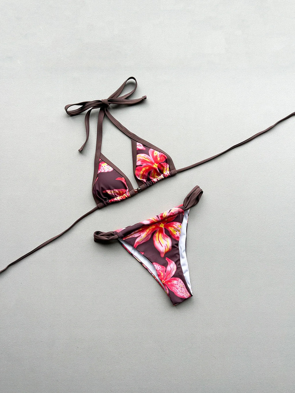 Boho Style Women's Floral Print Swimsuit Sexy Backless Lace-up Swimwear Push Up Thong Bathing Suit Female Bikini Set Beachwear