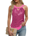 Women's Sequin Glitter Tank Tops Sleeveless Crew Neck Slim Fit Camisole For Holiday Backless Bow Tie Streetwear Party Club Vest