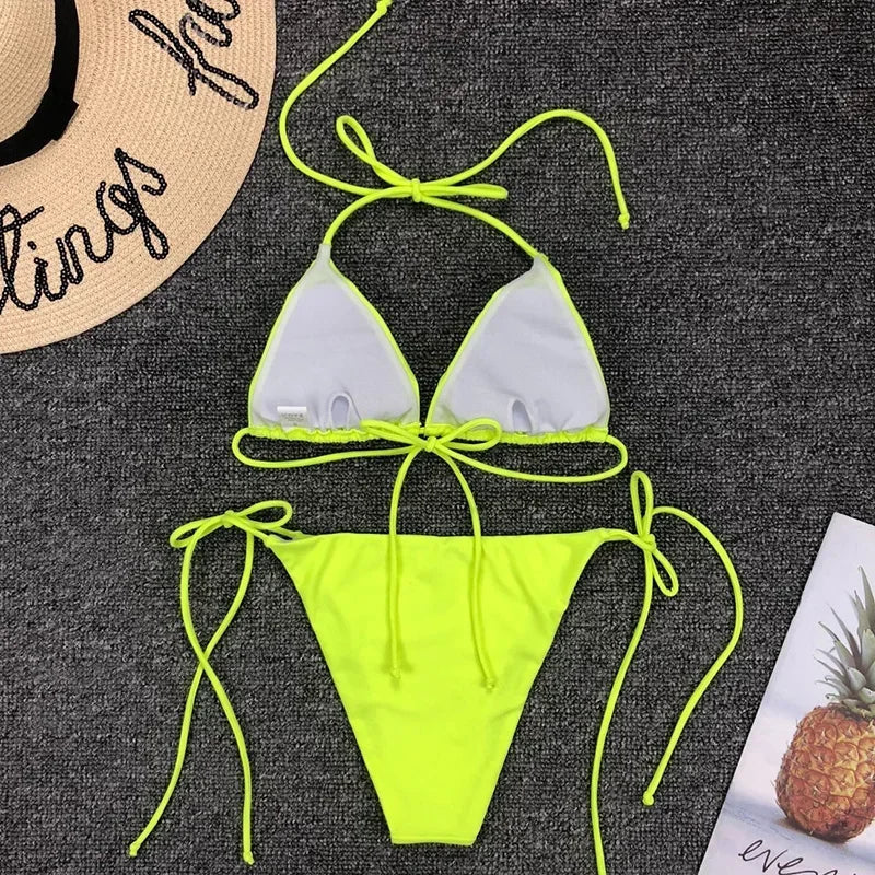 Sexy Neon Extreme Mini Micro String Bikini 2025 Women Swimsuit Female Swimwear Two-Piece Bikini Set Bathing Suit Swim Beach Wear
