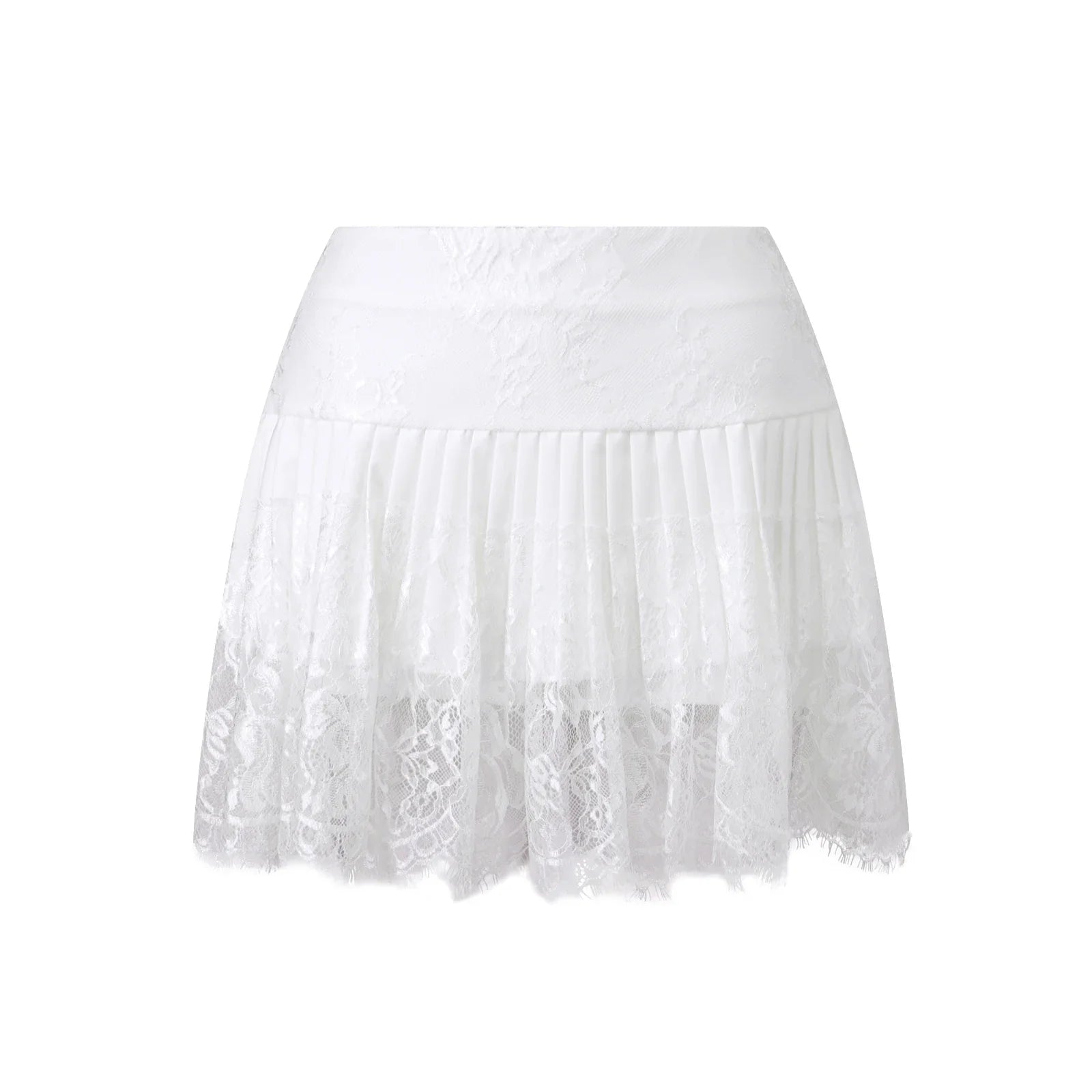 Women Solid Color Patchwork Lace Mini Skirt High Rise A-line Short Pleated Skirts Casual Summer Streetwear