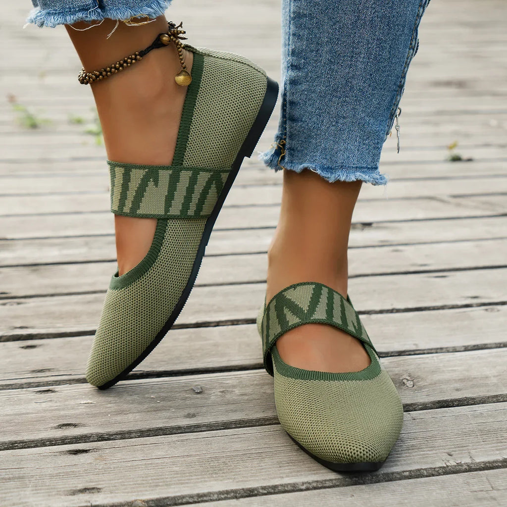 Knitted Color-block Women's Flat Shoes Dressy Ballet Flats Casual striped straps Pointed Toe Loafers Female Daily Shoes Big Size